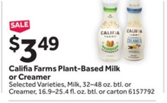 Stop&Shop Califia farms plant-based milk or creamer offer