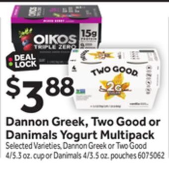 Stop&Shop Dannon greek, two good or danimals yogurt multipack offer