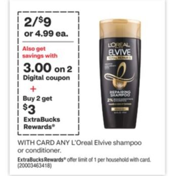 CVS Any l'oreal elvive shampoo or conditioner offer