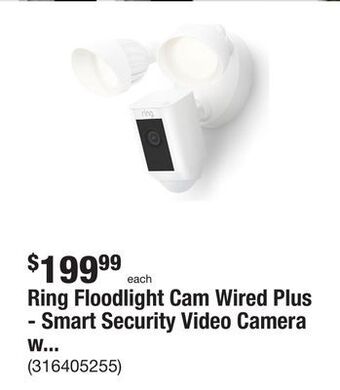 The Home Depot Ring floodlight cam wired plus - smart security video camera with 2 led lights, 2-way talk, color night vision, white offer