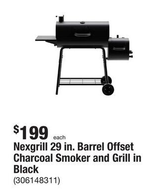 The Home Depot Nexgrill 29 in. barrel offset charcoal smoker and grill in black offer