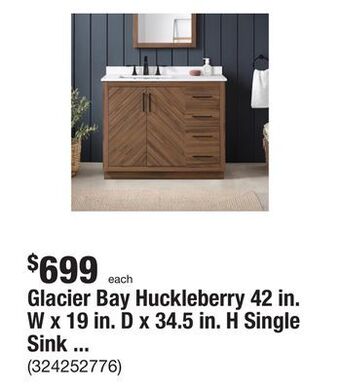 The Home Depot Glacier bay huckleberry 42 in. w x 19 in. d x 34.5 in. h single sink bath vanity in spiced walnut with white engineered stone offer