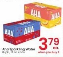 Albertsons Aha Sparkling Water 8-pk, 12 oz. cans offer