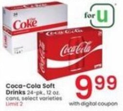 Albertsons Coca-Cola Soft Drinks 24-pk, 12 oz. cans, select varieties Limit 2 offer