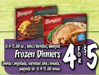 Fiesta Foods Frozen Dinners 8.9-11.88 oz., Select, Varieties, banquet Comida congelada, variedad seleccionada, paquete de 8.9-11.88 onzas offer
