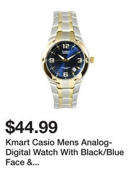 Kmart Kmart casio mens analog-digital watch with black/blue face & silvertone band offer