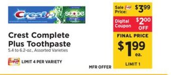 ShopRite Complete plus toothpaste offer