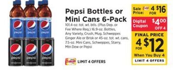 ShopRite Bottles or mini cans 6-pack offer