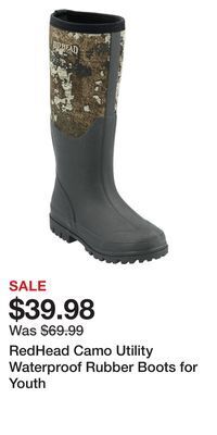 Cabela's Redhead camo utility waterproof rubber boots for youth offer