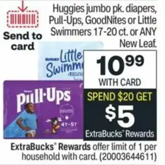 CVS Huggies Jumbo Pk. Diapers, Pull-Ups, GoodNites, Little Swimmers 17-20 ct. offer