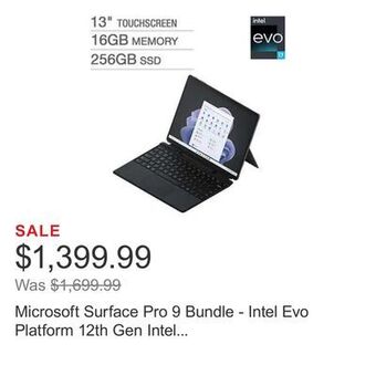 Costco Microsoft surface pro 9 bundle - intel evo platform 12th gen intel core i7-1255u - 2880 x 1920 pixelsense flow display - grap offer
