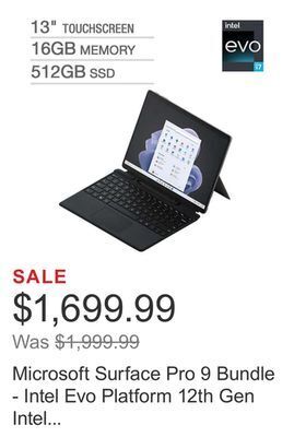 Costco Microsoft surface pro 9 bundle - intel evo platform 12th gen intel core i7-1255u - 2880 x 1920 pixelsense flow display - wind offer