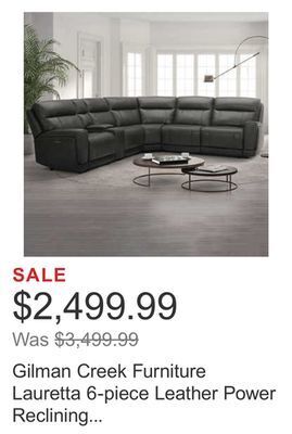Costco Gilman creek furniture lauretta 6-piece leather power reclining sectional with power headrests offer