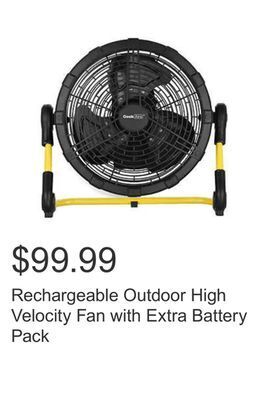 Costco Rechargeable outdoor high velocity fan with extra battery pack offer