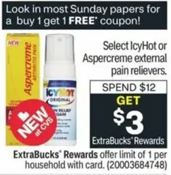 CVS IcyHot Or Aspercreme External Pain Relievers offer