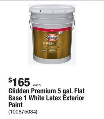 The Home Depot Glidden premium 5 gal. flat base 1 white latex exterior paint offer