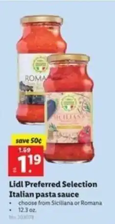 Lidl Lidl Preferred Selection Italian Pasta Sauce 12.3 oz offer