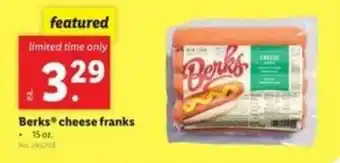 Lidl Berks Cheese Franks 15 oz offer
