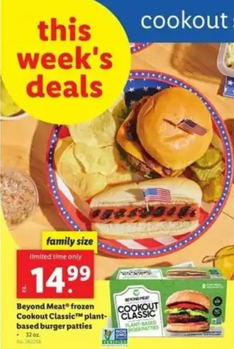 Lidl Beyond Meat Frozen Cookout Classic Plant-Based Burger Patties 32 oz offer