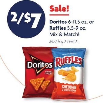 Family Dollar Doritos 6-11.5 oz. or ruffles 5.5-9 oz. offer