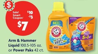 Family Dollar Arm & hammer liquid 100.5-105 oz. or power paks 42 ct. offer