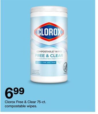 Target Clorox free & clear 75-ct. compostable wipes offer