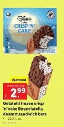Lidl Gelatelli Frozen Crisp 'N' Cake Stracciatelle Dessert Sandwich BARS offer