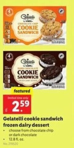 Lidl Gelatelli Cookie Sandwich Frozen Dairy Dessert offer