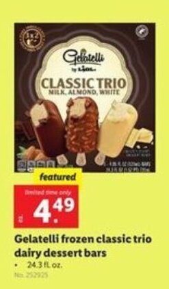 Lidl Gelatelli Frozen Classic Trio Dairy Dessert Bars offer