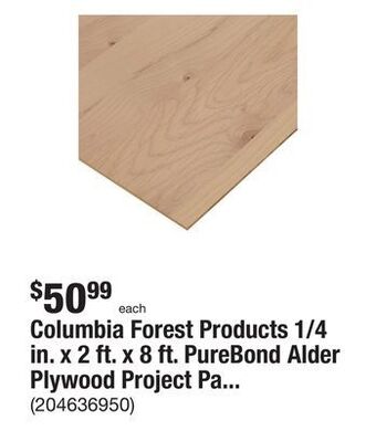 The Home Depot Columbia forest products 1/4 in. x 2 ft. x 8 ft. purebond alder plywood project panel (free custom cut available) offer