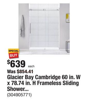 The Home Depot Glacier bay cambridge 60 in. w x 78.74 in. h frameless sliding shower door in chrome offer