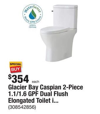 The Home Depot Glacier bay caspian 2-piece 1.1/1.6 gpf dual flush elongated toilet in white, seat included offer