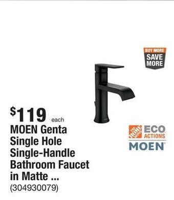 The Home Depot Moen genta single hole single-handle bathroom faucet in matte black offer