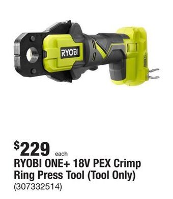 The Home Depot Ryobi one+ 18v pex crimp ring press tool (tool only) offer