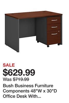 Office Depot Bush business furniture components 48w x 30d office desk with mobile file cabinet, hansen cherry, standard delivery offer