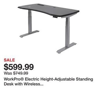 Office Depot Workpro® electric height-adjustable standing desk with wireless charging, 60w, black offer