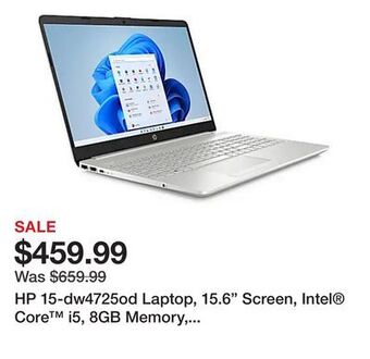 Office Depot Hp 15-dw4725od laptop, 15.6 screen, intel® core™ i5, 8gb memory, 512gb solid state drive, windows® 11, 6l6x4ua#aba offer