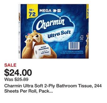 Office Depot Charmin ultra soft 2-ply bathroom tissue, 244 sheets per roll, pack of 18 rolls offer