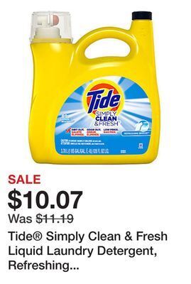 Office Depot Tide® simply clean & fresh liquid laundry detergent, refreshing breeze, 128 oz offer