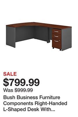 Office Depot Bush business furniture components right-handed l-shaped desk with mobile file cabinet, hansen cherry/graphite gray, standard offer