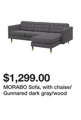 Ikea Morabo sofa, with chaise/gunnared dark gray/wood offer