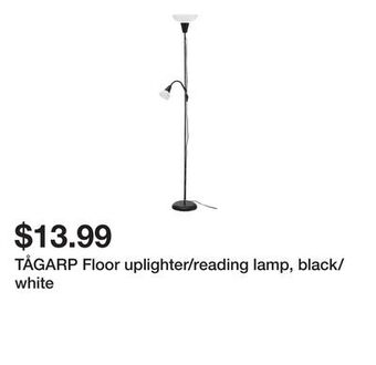 Ikea Tågarp floor uplighter/reading lamp, black/white offer