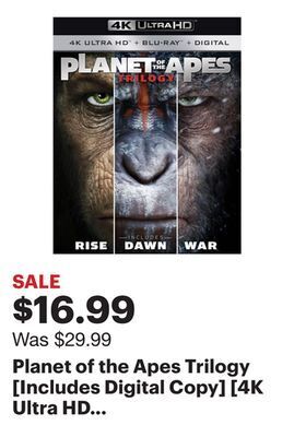 Best Buy Planet of the apes trilogy [includes digital copy] [4k ultra hd blu-ray/blu-ray] offer