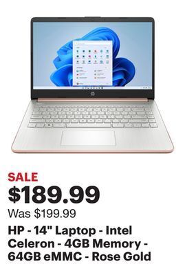 Best Buy Hp - 14 laptop - intel celeron - 4gb memory - 64gb emmc - rose gold offer
