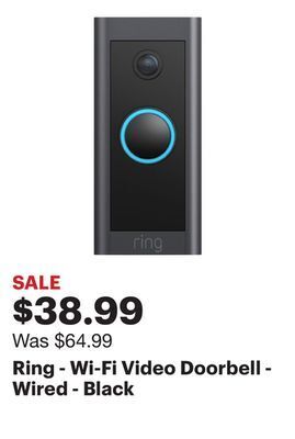 Best Buy Ring - wi-fi video doorbell - wired - black offer
