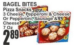 Food Universe BAGEL BITES Pizza Snacks 3 Cheese, Pepperoni & Cheese Or Pepperoni, Sausage & Cheese 7 Oz offer
