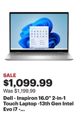 Best Buy Dell - inspiron 16.0 2-in-1 touch laptop -13th gen intel evo i7 - 16gb memory - 1tb ssd - platinum silver offer