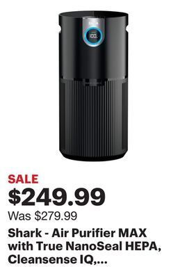 Best Buy Shark - air purifier max with true nanoseal hepa, cleansense iq, odor lock, cleans up to 1200 sq. ft - charcoal grey offer