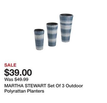 Marshalls Martha stewart set of 3 outdoor polyrattan planters offer