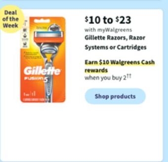 Walgreens Gillette razors, razor systems or cartridges offer